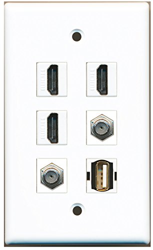 RiteAV - 3 HDMI 2 Port Coax Cable TV- F-Type 1 Port USB A-A Wall Plate