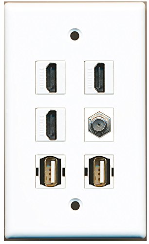 RiteAV - 3 HDMI 1 Port Coax Cable TV- F-Type 2 Port USB A-A Wall Plate