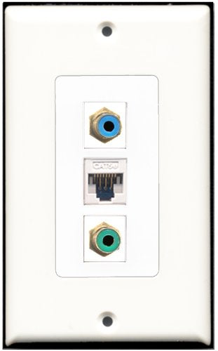 RiteAV - 1 Port RCA Green 1 RCA Blue 1 Cat5e Ethernet White Wall Plate Decorative