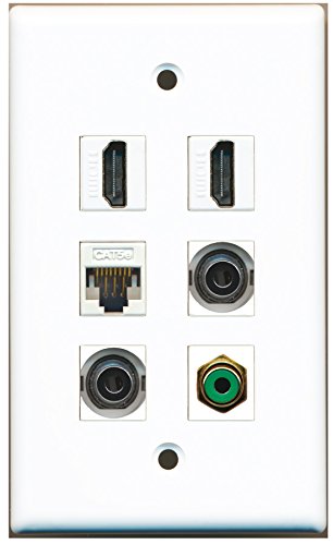 RiteAV - 2 HDMI 1 Port RCA Green 2 Port 3.5mm 1 Port Cat5e Ethernet White Wall Plate