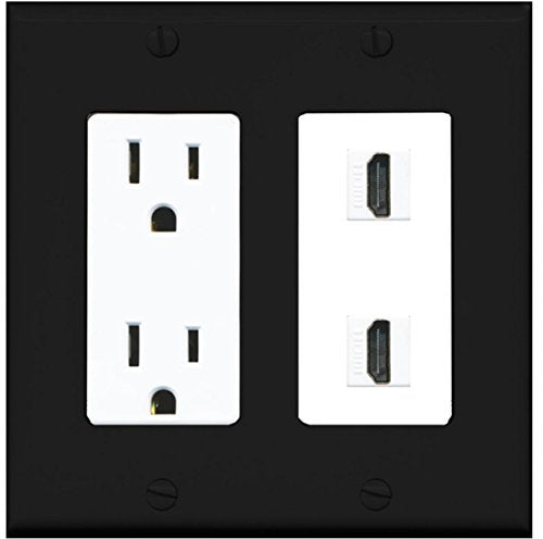 RiteAV - 15 Amp Power Outlet 2 Port HDMI Decorative Wall Plate - Black/White