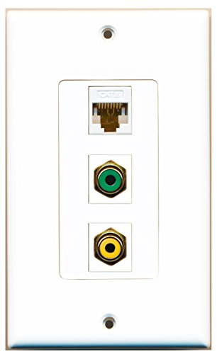 RiteAV - 1 Port RCA Yellow and 1 Port RCA Green and 1 Port Cat6 Ethernet White Decorative Wall Plate Decorative