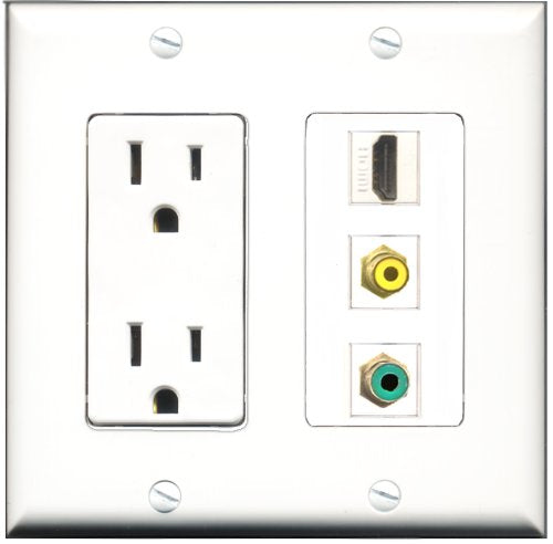 RiteAV - 15 Amp Power Outlet 1 Port HDMI 1 Port RCA Yellow 1 Port RCA Green Decorative Wall Plate