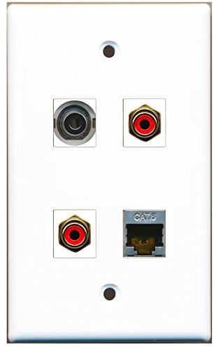 RiteAV - 2 Port RCA Red 1 Port Shielded Cat6 Ethernet 1 Port 3.5mm Wall Plate