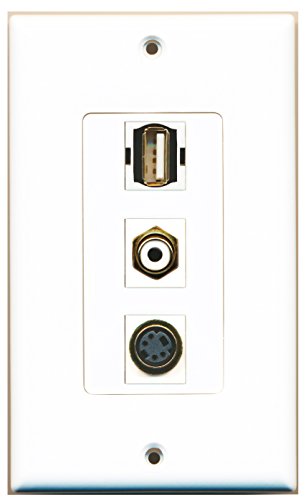 RiteAV - 1 Port RCA White and 1 Port USB A-A and 1 Port S-Video Decorative Wall Plate Decorative