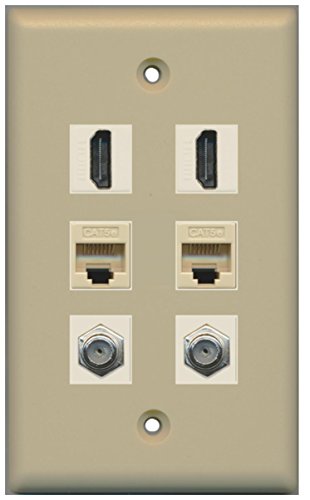 RiteAV - 2 HDMI 2 Port Coax Cable TV- F-Type 2 Port Cat5e Ethernet Wall Plate - Ivory