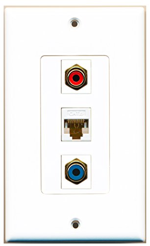 RiteAV - 1 Port RCA Red and 1 Port RCA Blue and 1 Port Cat6 Ethernet White Decorative Wall Plate Decorative