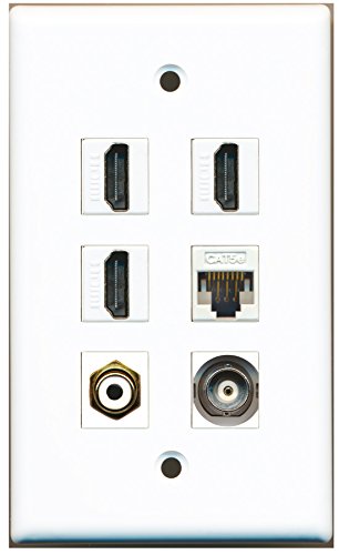 RiteAV - 3 HDMI 1 Port RCA White 1 Port BNC 1 Port Cat5e Ethernet White Wall Plate