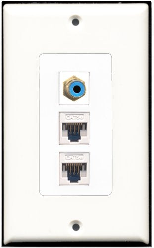 RiteAV - 1 Port RCA Blue 2 Port Cat5e Ethernet White Wall Plate Decorative