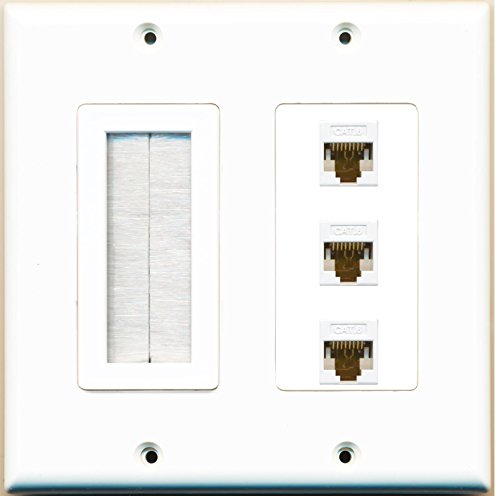 RiteAV (2 Gang Decorative) Mesh-Brush 3 Cat6 White Wall Plate White