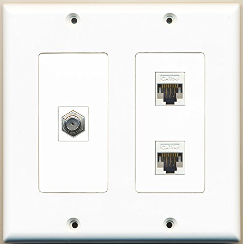 RiteAV - 1 Port Coax Cable TV- F-Type 2 Port Cat5e Ethernet White - 2 Gang Wall Plate