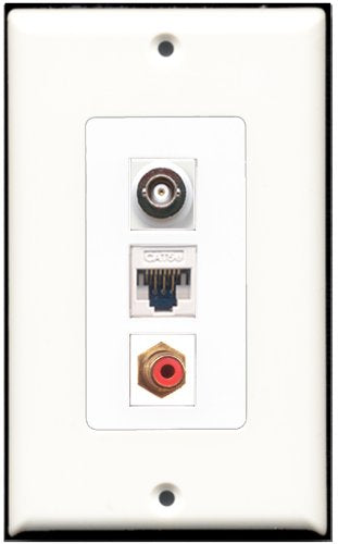 RiteAV - 1 Port RCA Red 1 BNC 1 Cat5e Ethernet White Wall Plate Decorative