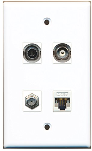 RiteAV - 1 Port Coax Cable TV- F-Type 1 Port 3.5mm 1 Port BNC 1 Port Cat5e Ethernet White Wall Plate