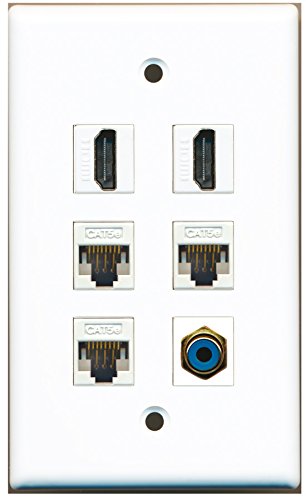 RiteAV - 2 HDMI 1 Port RCA Blue 3 Port Cat5e Ethernet White Wall Plate