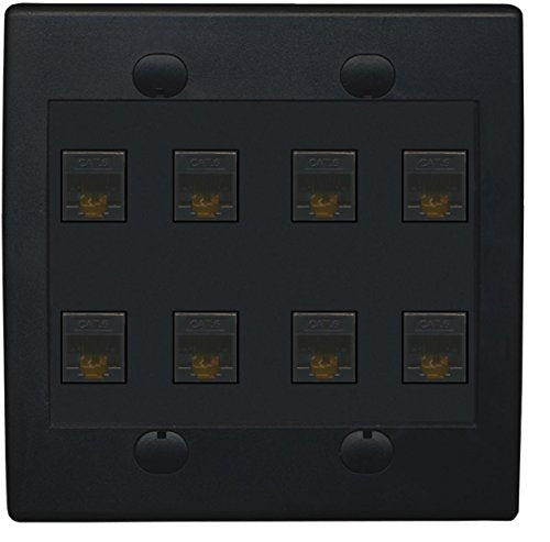 RiteAV 8 Port Flat Dual 2 Gang Ethernet Cat6 RJ45 Network Wall Plate - Black
