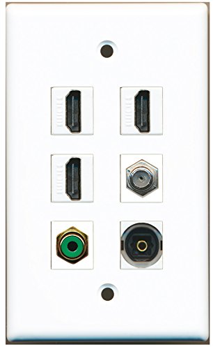 RiteAV - 3 HDMI 1 Port RCA Green 1 Port Coax Cable TV- F-Type 1 Port Toslink Wall Plate