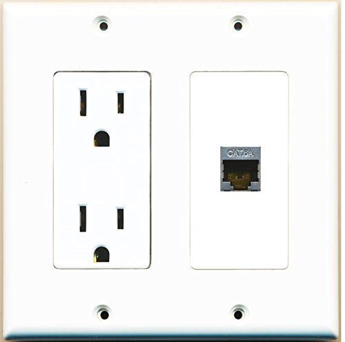 RiteAV - (2 Gang Decorative) 15A Power Outlet Cat6a Wall Plate White