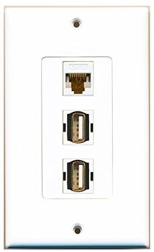 RiteAV - 2 Port USB A-A and 1 Port Cat6 Ethernet White Decorative Wall Plate Decorative