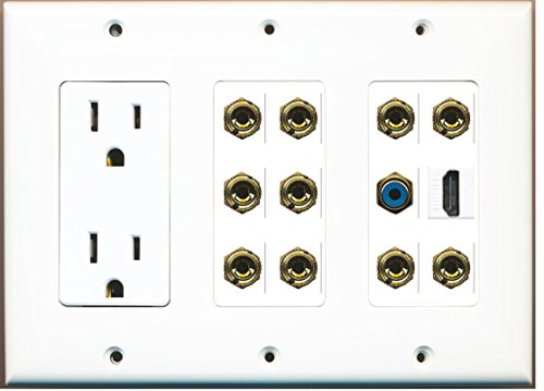 RiteAV - (3 Gang) 15A Power Outlet HDMI RCA Blue 10 Banana Wall Plate White