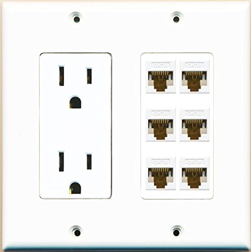 RiteAV Power Outlet 6 Cat6 Wall Plate White