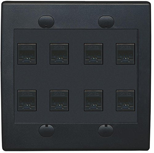 RiteAV 8 Port Flat Dual 2 Gang Ethernet Cat5e RJ45 Network Wall Plate - Black