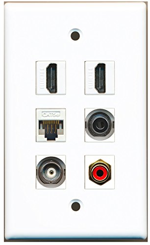 RiteAV - 2 HDMI 1 Port RCA Red 1 Port 3.5mm 1 Port BNC 1 Port Cat5e Ethernet White Wall Plate