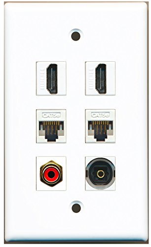 RiteAV - 2 HDMI 1 Port RCA Red 1 Port Toslink 2 Port Cat5e Ethernet White Wall Plate