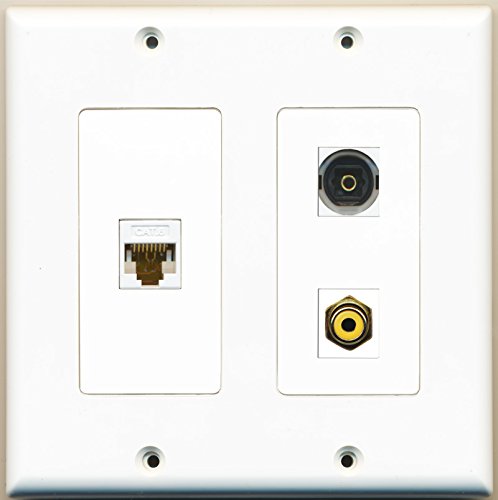 RiteAV - 1 Port RCA Yellow 1 Port Toslink 1 Port Cat6 Ethernet White - 2 Gang Wall Plate