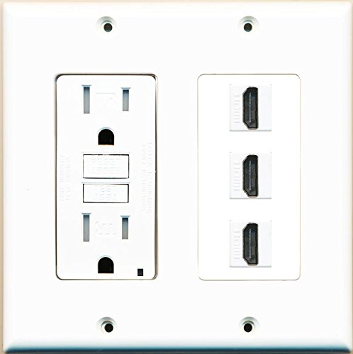 RiteAV GFCI Power Outlet and 3 HDMI White Wall Plate White