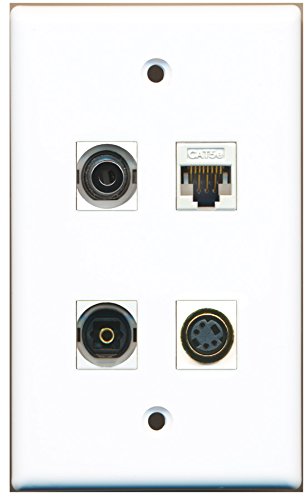 RiteAV - 1 Port S-Video 1 Port Toslink 1 Port 3.5mm 1 Port Cat5e Ethernet White Wall Plate