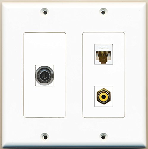 RiteAV - 1 Port RCA Yellow 1 Port 3.5mm 1 Port Cat6 Ethernet White - 2 Gang Wall Plate