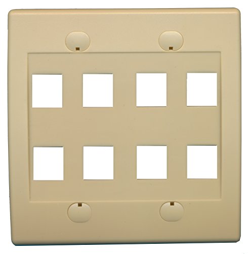 RiteAV - Keystone Wall Plate Double Gang 8-Port (1 Piece Flush) - Ivory