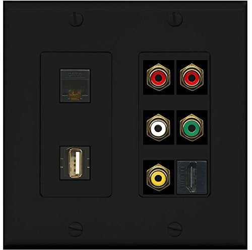 RiteAV (2 Gang) Composite USB HDMI Cat6 RCA Red/Green Wall Plate Black