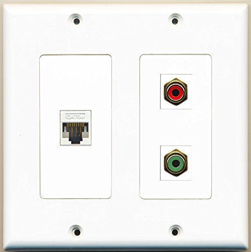 RiteAV - 1 Port RCA Red 1 Port RCA Green 1 Port Cat5e Ethernet White - 2 Gang Wall Plate