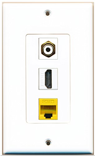 RiteAV - 1 Port HDMI 1 RCA White 1 Cat5e Ethernet Yellow Wall Plate Decorative