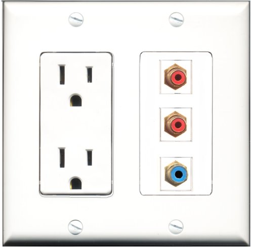 RiteAV - 15 Amp Power Outlet 2 Port RCA Red 1 Port RCA Blue Decorative Wall Plate