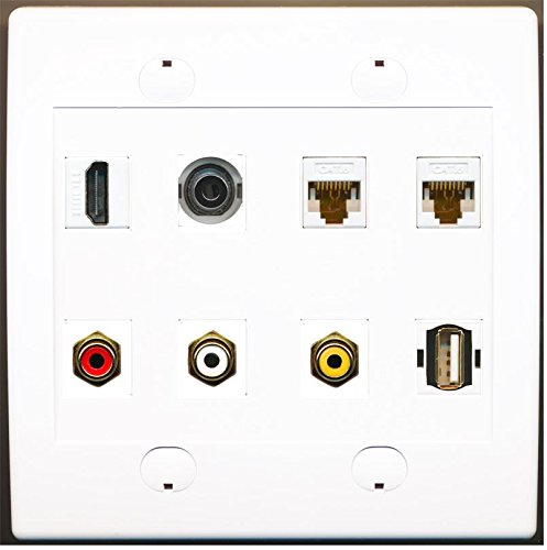 RiteAV HDMI 3.5mm USB 2 x Cat6 Ethernet and 3 x RCA Red-White-Yellow Wall Plate