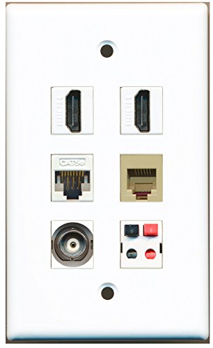 RiteAV - 2 HDMI 1 Port Phone RJ11 RJ12 Beige 1 Port BNC 1 Port Cat5e Ethernet White 1 Port Speaker Wall Plate