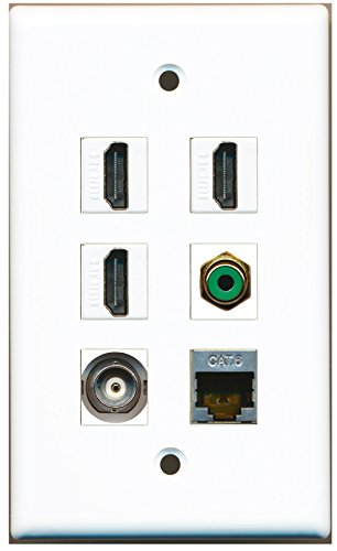 RiteAV - 3 HDMI 1 Port RCA Green 1 Port Shielded Cat6 Ethernet 1 Port BNC Wall Plate