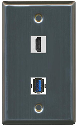 RiteAV - 1 Port HDMI 1 Port USB 3.0 Wall Plate - Stainless Steel