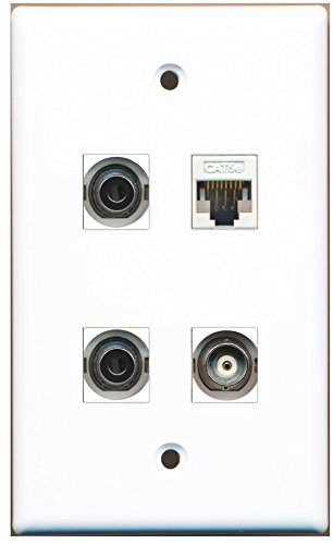 RiteAV - 2 Port 3.5mm 1 Port BNC 1 Port Cat5e Ethernet White Wall Plate