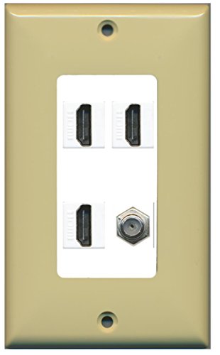 RiteAV - 3 x HDMI and 1 x Coax Cable TV F Type Port Wall Plate Decorative - Ivory/White