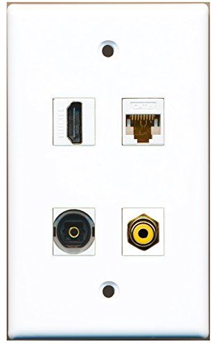 RiteAV - 1 Port HDMI 1 Port RCA Yellow 1 Port Toslink 1 Port Cat6 Ethernet White Wall Plate