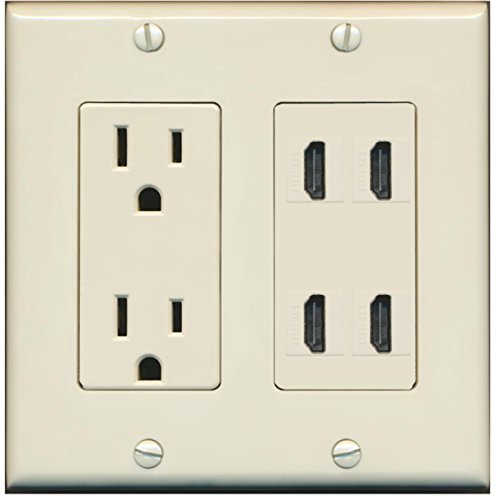 RiteAV Power Outlet 4 HDMI Wall Plate - Light Almond