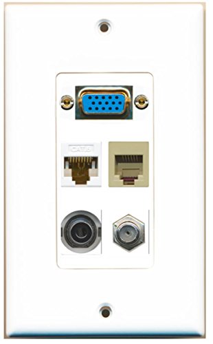 RiteAV (1 Gang Decorative) Svga Coax Cat6 White 3.5mm Phone Wall Plate White