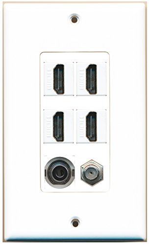 RiteAV - 4 Port HDMI 1 Coax Cable TV- F-Type 1 3.5mm Wall Plate Decorative