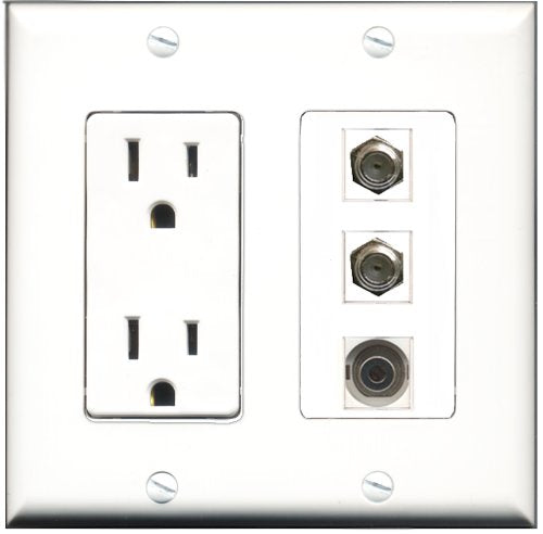 RiteAV - 15 Amp Power Outlet 2 Port Coax 1 Port 3.5mm Decorative Wall Plate