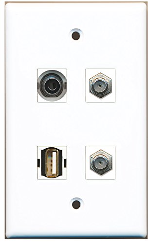 RiteAV - 2 Port Coax Cable TV- F-Type 1 Port USB A-A 1 Port 3.5mm Wall Plate