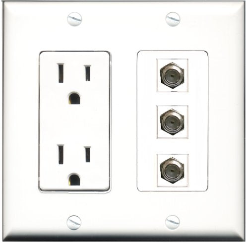 RiteAV - 15 Amp Power Outlet 3 Port Coax Decorative Wall Plate