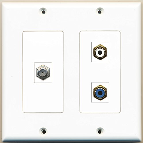RiteAV - 1 Port RCA White 1 Port RCA Blue 1 Port Coax Cable TV- F-Type - 2 Gang Wall Plate